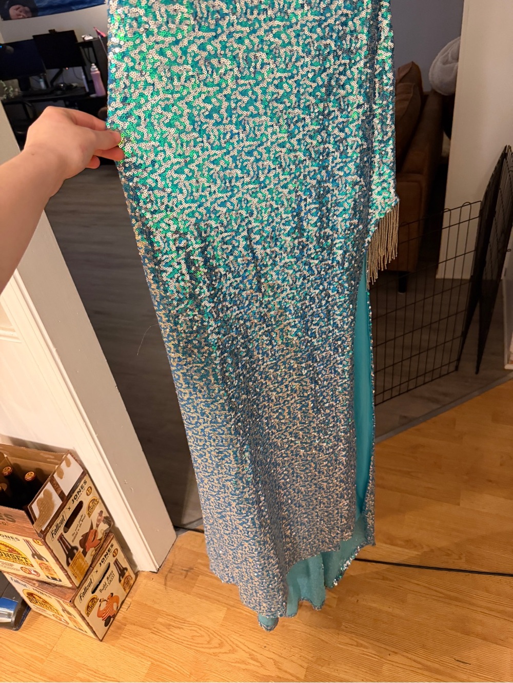 Sparkling Turquoise Sequin Prom Dress